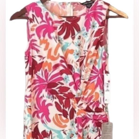 Maggy London Womens Pink Orange Tropical Sleeveless Midi Dress NWT - Picture 9 of 10